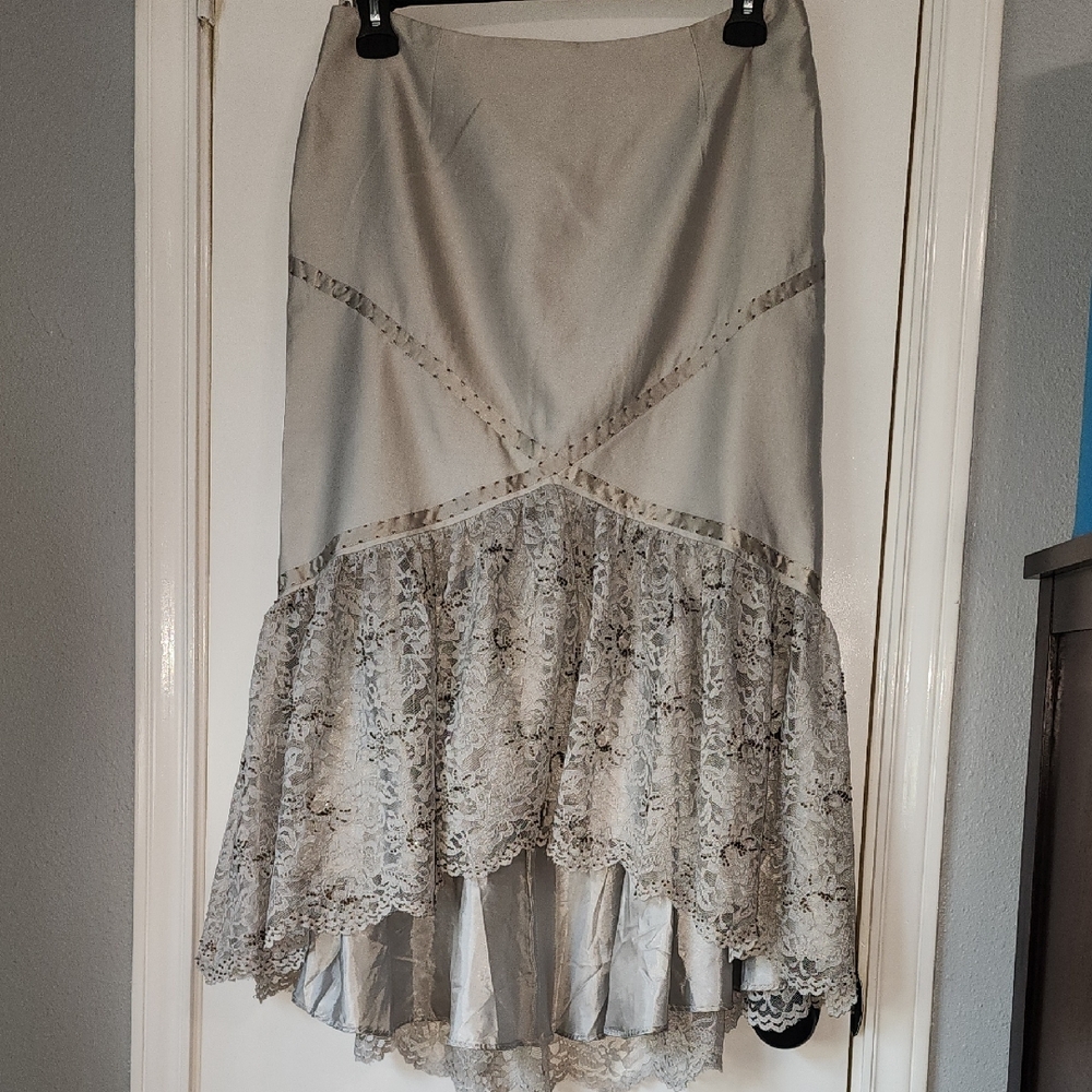 Randolph Duke Gray Lace Midi Skirt